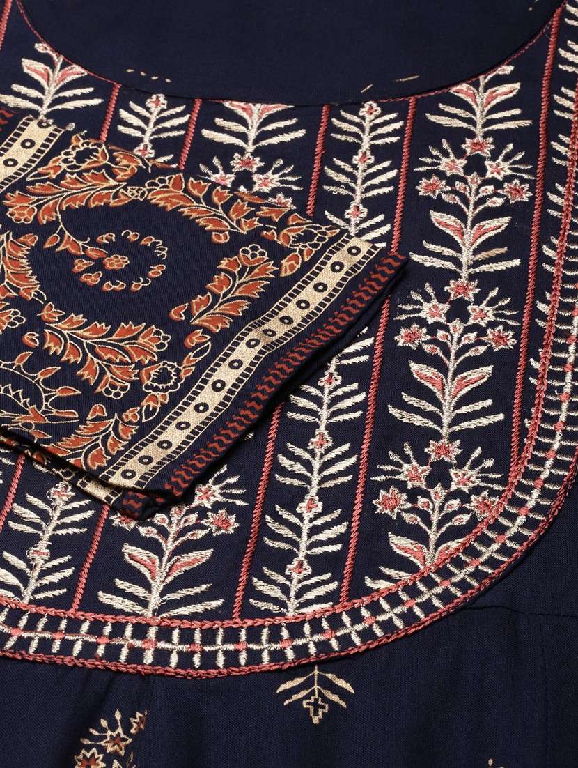 women navy blue three quarter sleeve flared kurta - 21729801 -  Standard Image - 6