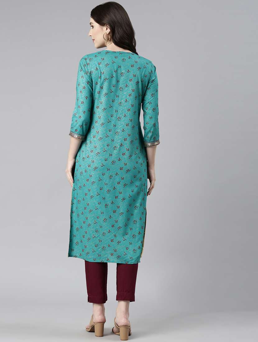 women embroidered three quarter sleeve straight kurta - 21729805 - Standard Image - 4