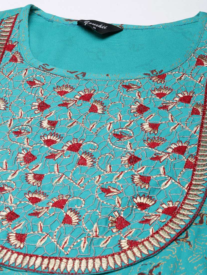 women embroidered three quarter sleeve straight kurta - 21729805 - Standard Image - 6