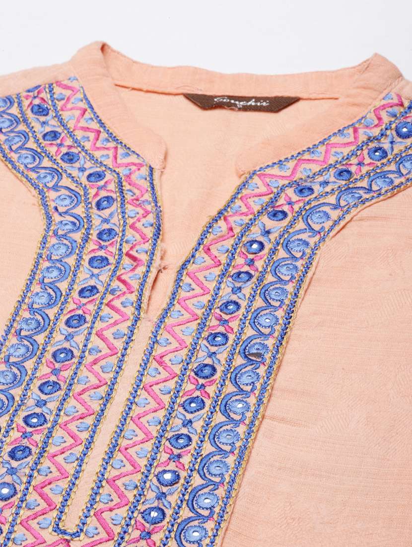 women embroidered three quarter sleeve straight kurta - 21729807 -  Standard Image - 6