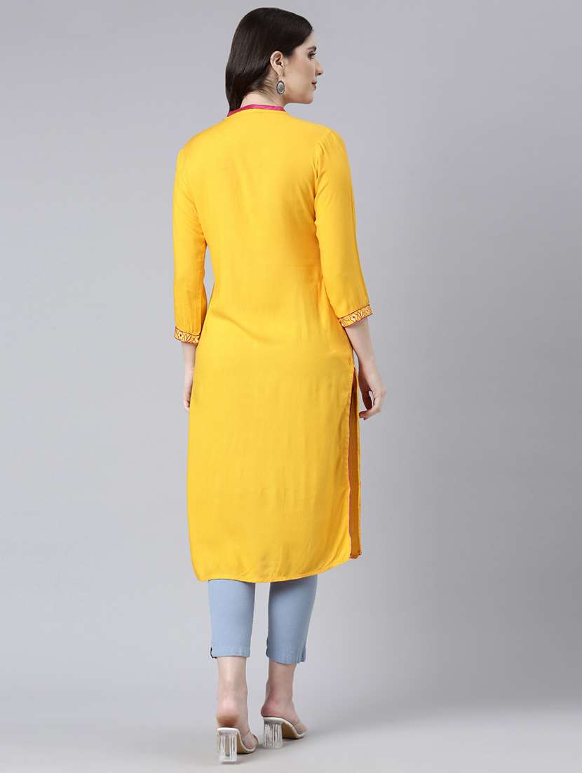 women embroidered three quarter sleeve straight kurta - 21729809 -  Standard Image - 4