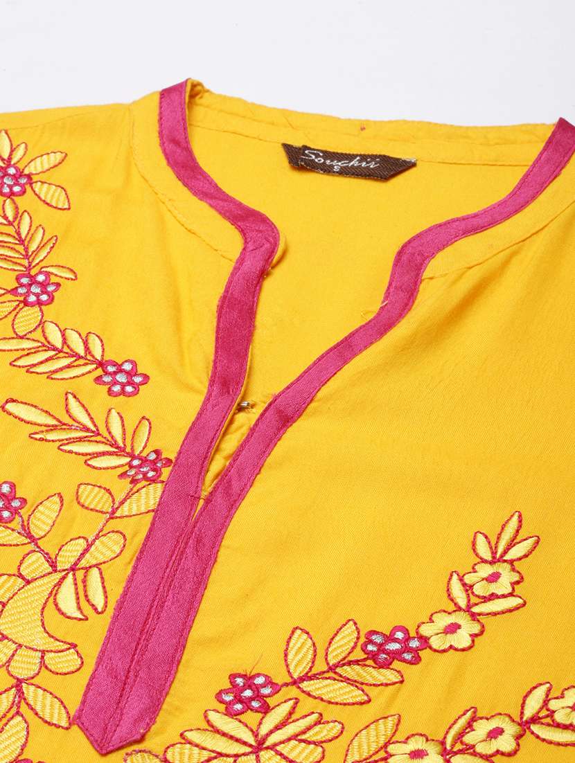 women embroidered three quarter sleeve straight kurta - 21729809 -  Standard Image - 6