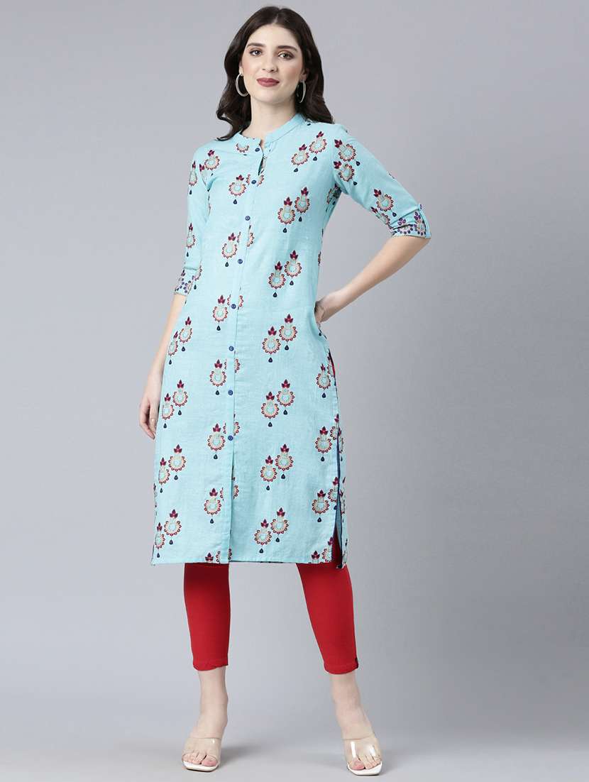 women embroidered three quarter sleeve straight kurta - 21729810 -  Standard Image - 1