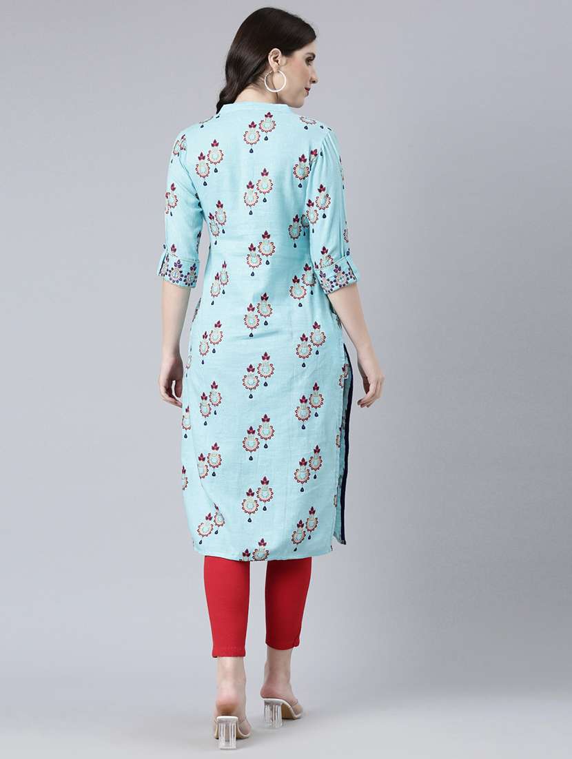 women embroidered three quarter sleeve straight kurta - 21729810 -  Standard Image - 4