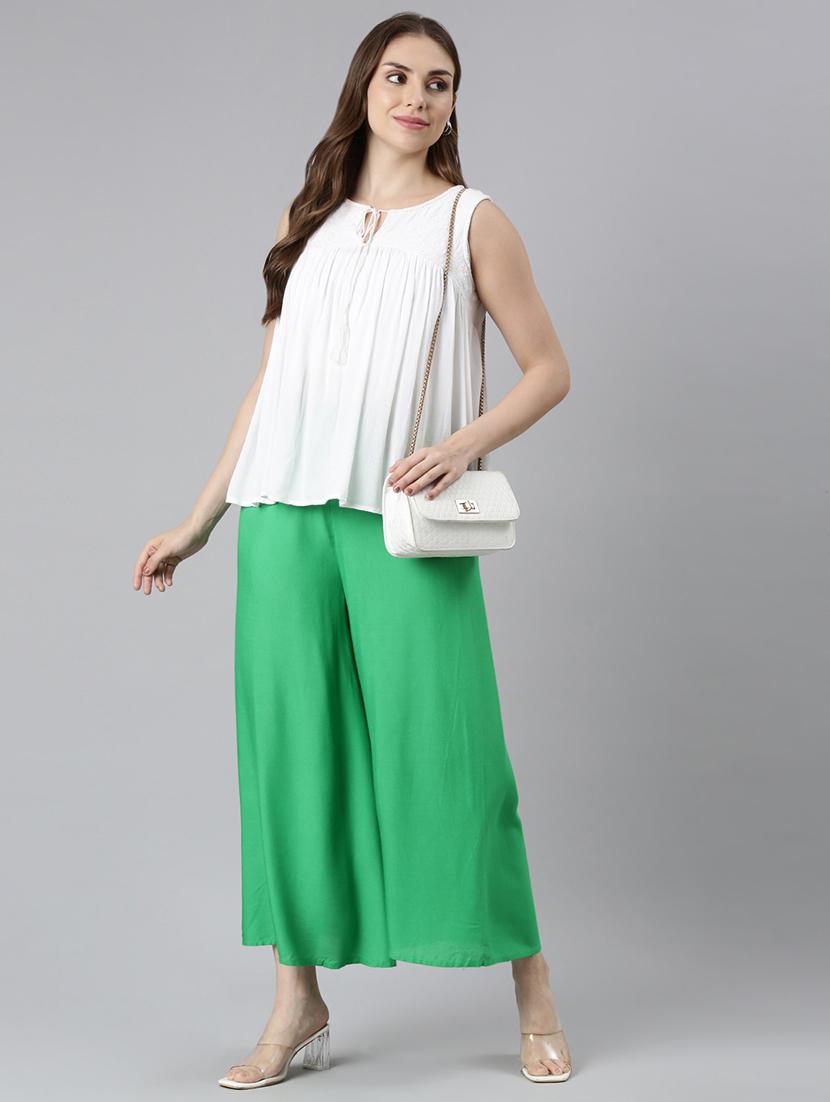 women solid high rise flared palazzo - 21729830 - Standard Image - 4