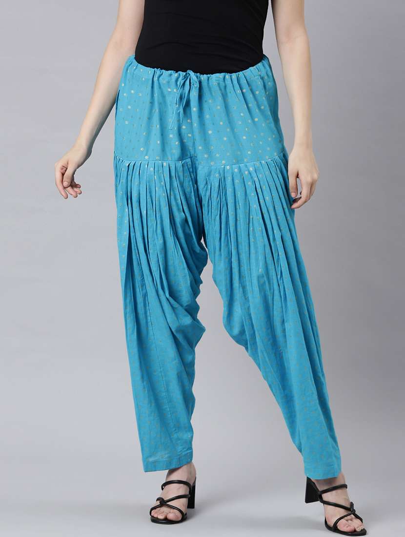 women blue printed mid rise salwar