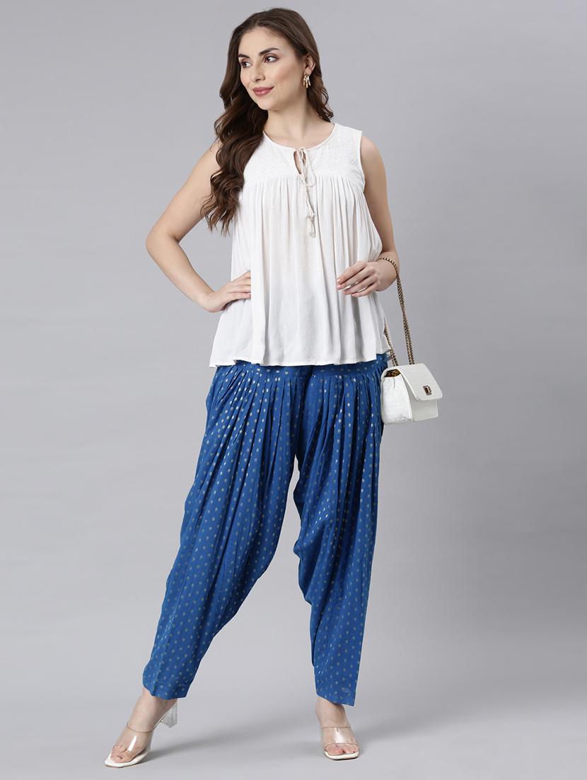 women blue printed mid rise salwar - 21729843 - Standard Image - 4