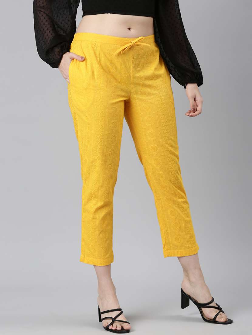 women embroidered mid rise tapered pant - 21729847 -  Standard Image - 1