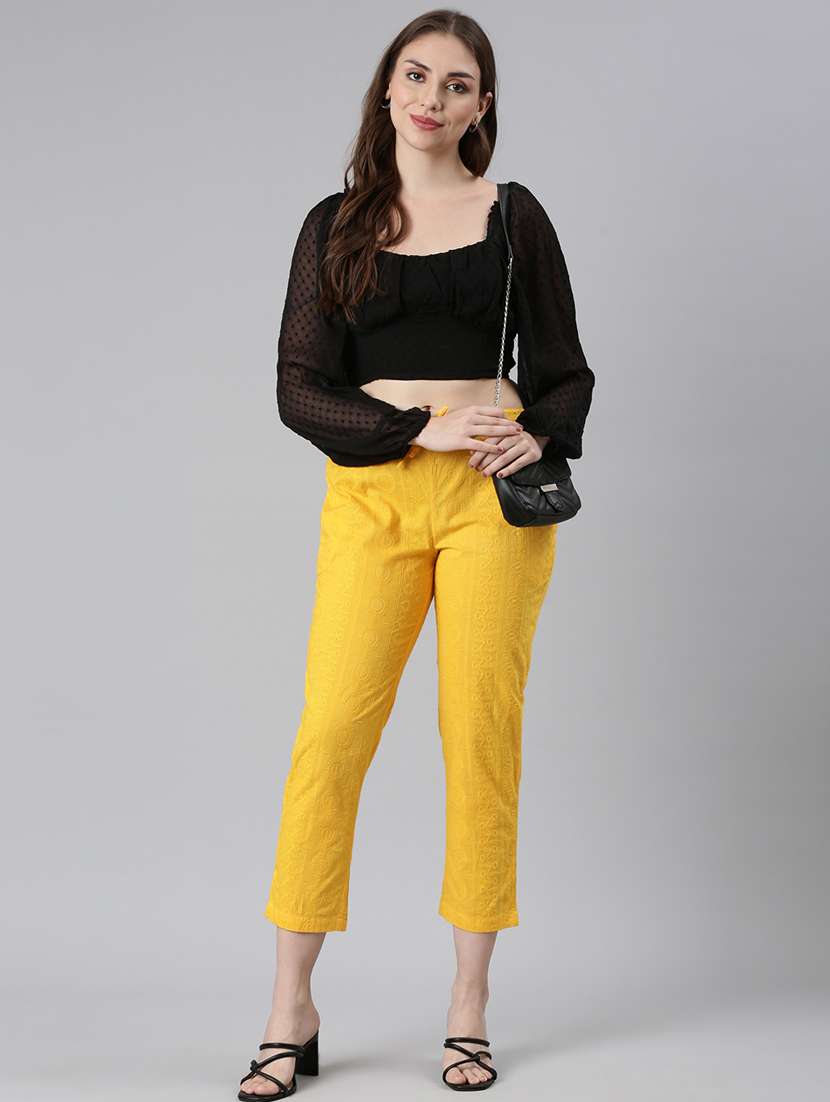 women embroidered mid rise tapered pant - 21729847 -  Standard Image - 4