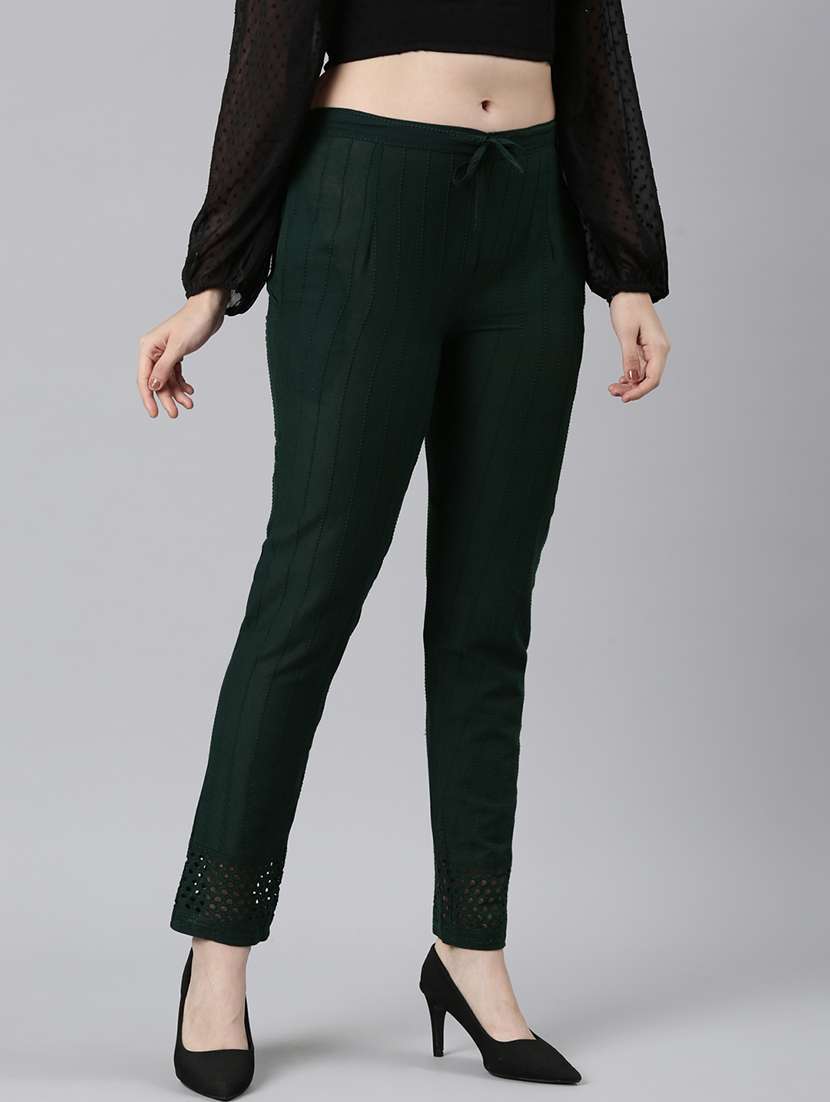 women embroidered mid rise tapered pant - 21729849 -  Standard Image - 1