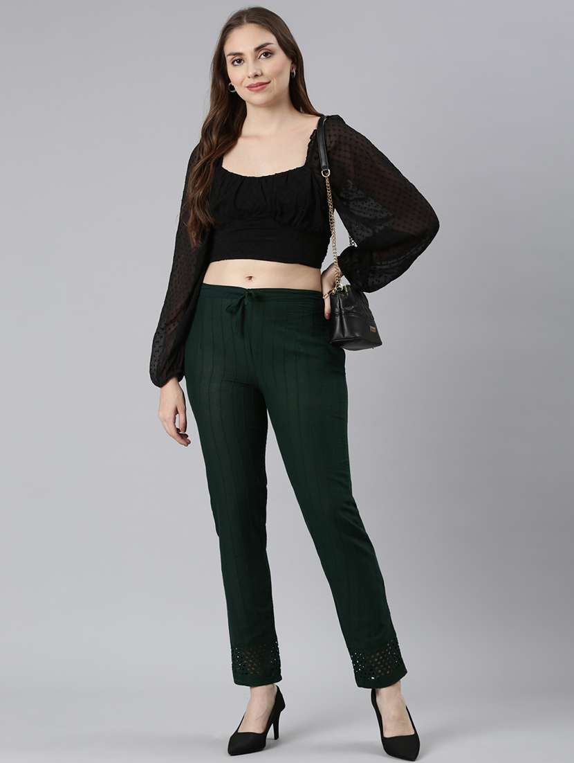 women embroidered mid rise tapered pant - 21729849 -  Standard Image - 4