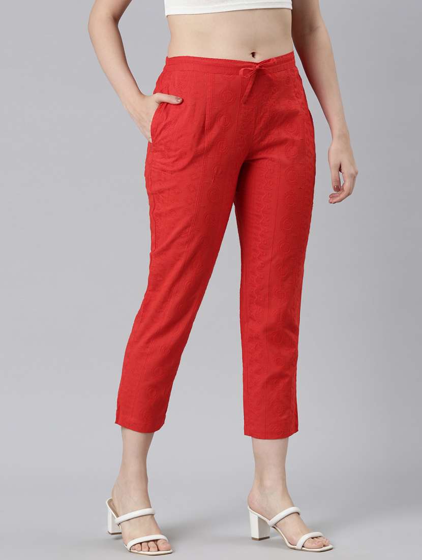 women embroidered mid rise tapered pant - 21729850 -  Standard Image - 1