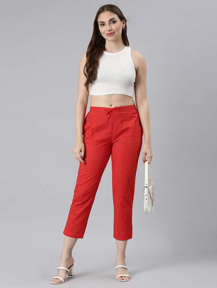 women embroidered mid rise tapered pant - 21729850 -  Standard Image - 4