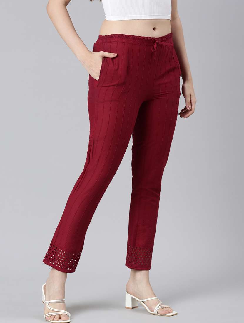 women solid mid rise tapered pant - 21729852 -  Standard Image - 1
