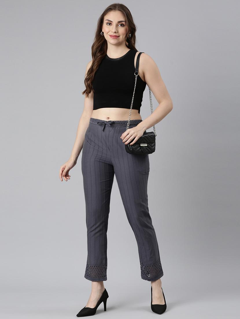 women embroidered high rise tapered pant - 21729855 - Standard Image - 4