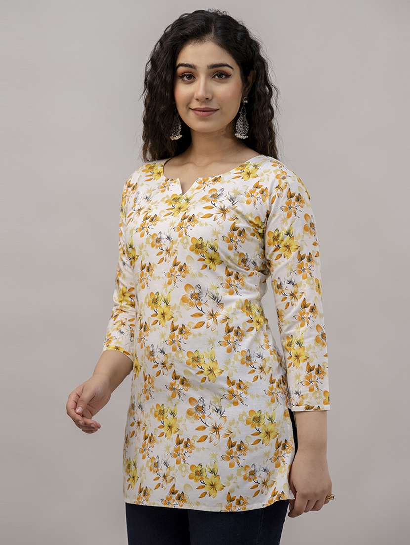 women floral three quarter sleeve straight kurti - 21729860 -  Standard Image - 1