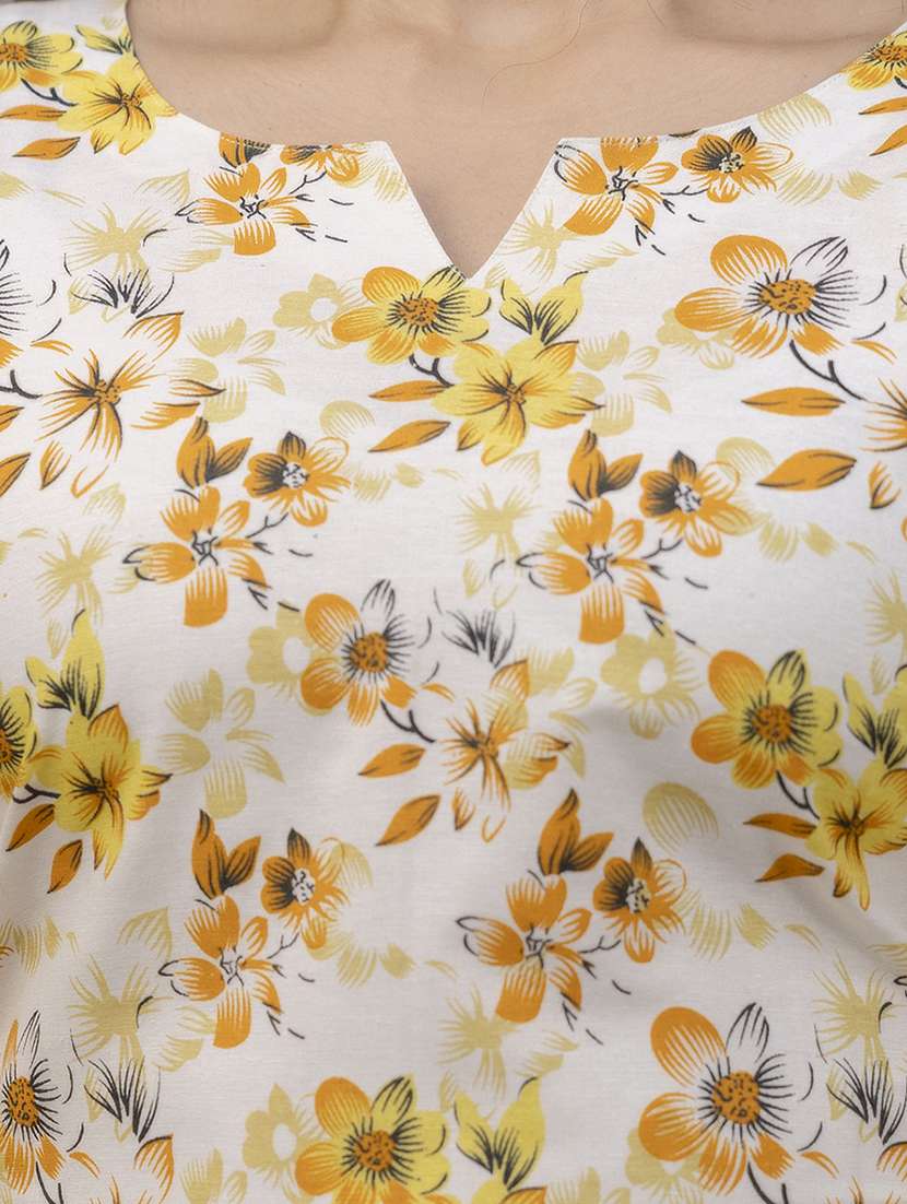 women floral three quarter sleeve straight kurti - 21729860 -  Standard Image - 4