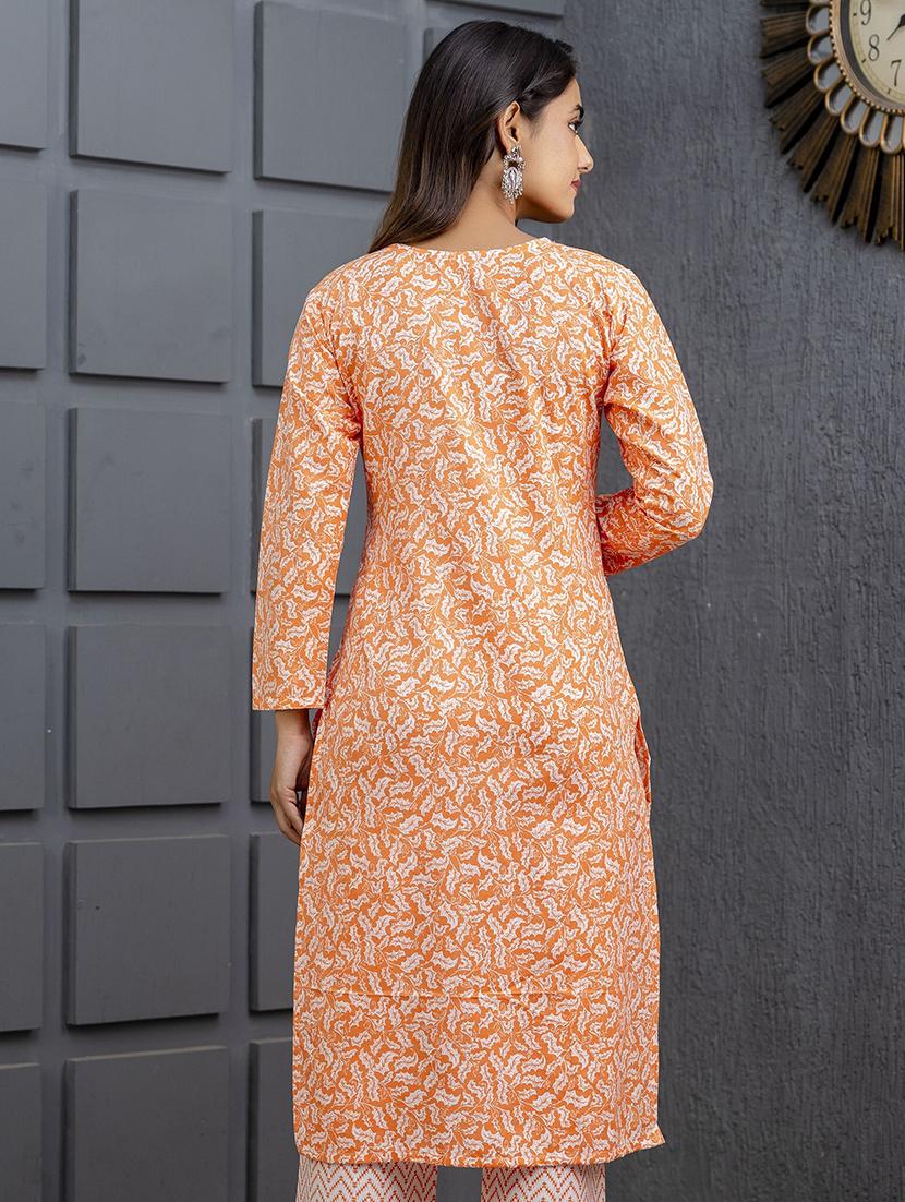 women orange printed notch neck straight kurta - 21729862 - Standard Image - 1