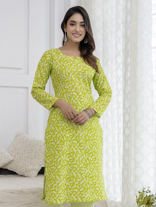 women green printed long sleeve straight kurta - 21729863 - Standard Image - 0