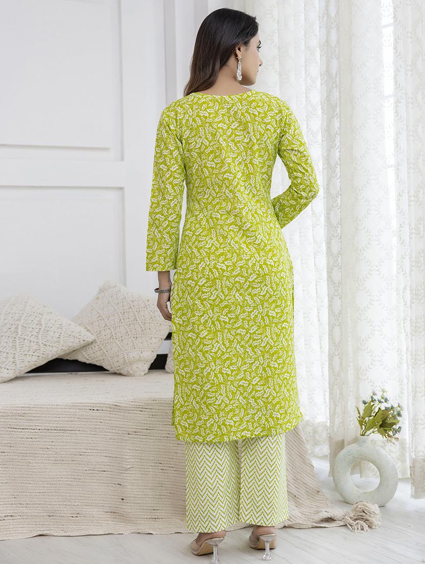 women green printed long sleeve straight kurta - 21729863 - Standard Image - 1