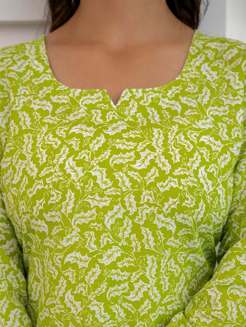women green printed long sleeve straight kurti - 21729864 - Standard Image - 4