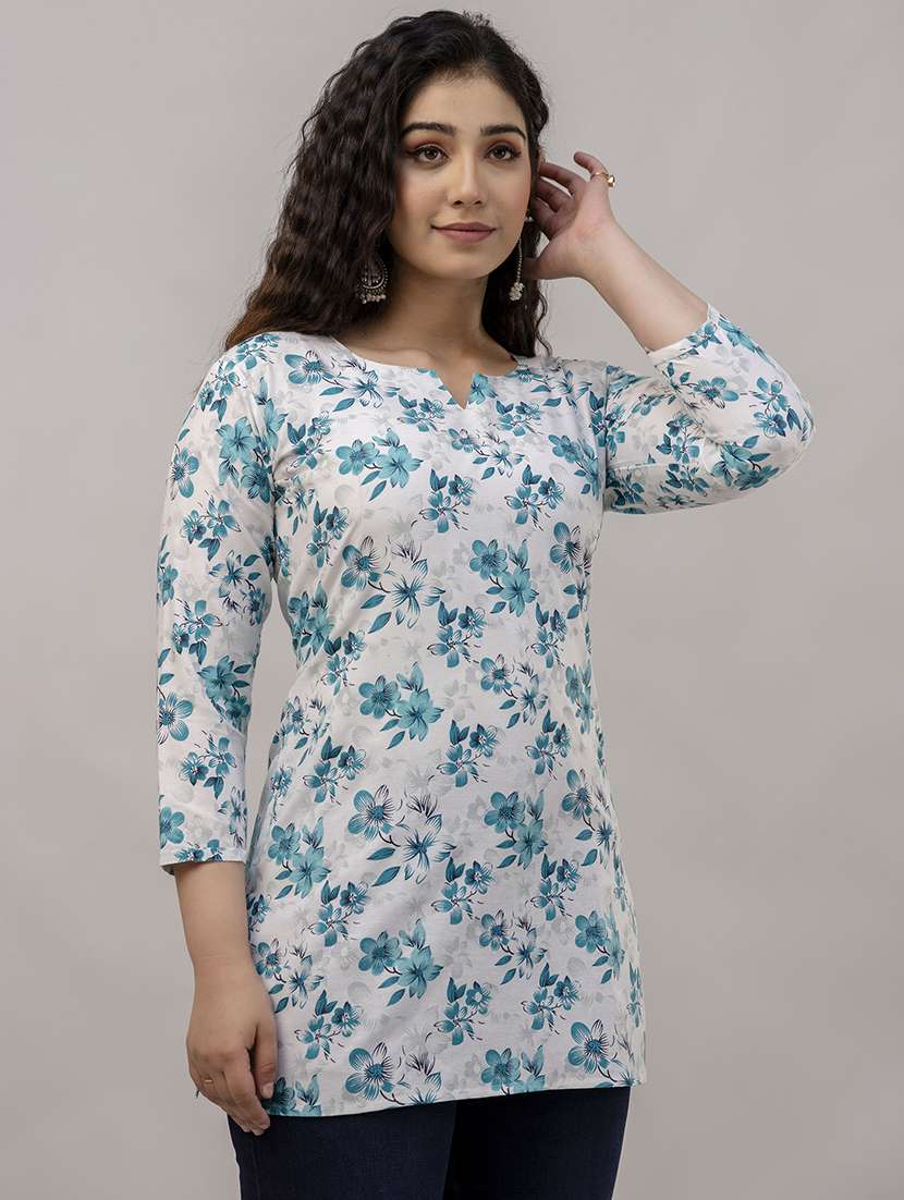 women floral three quarter sleeve straight kurti - 21729865 -  Standard Image - 1