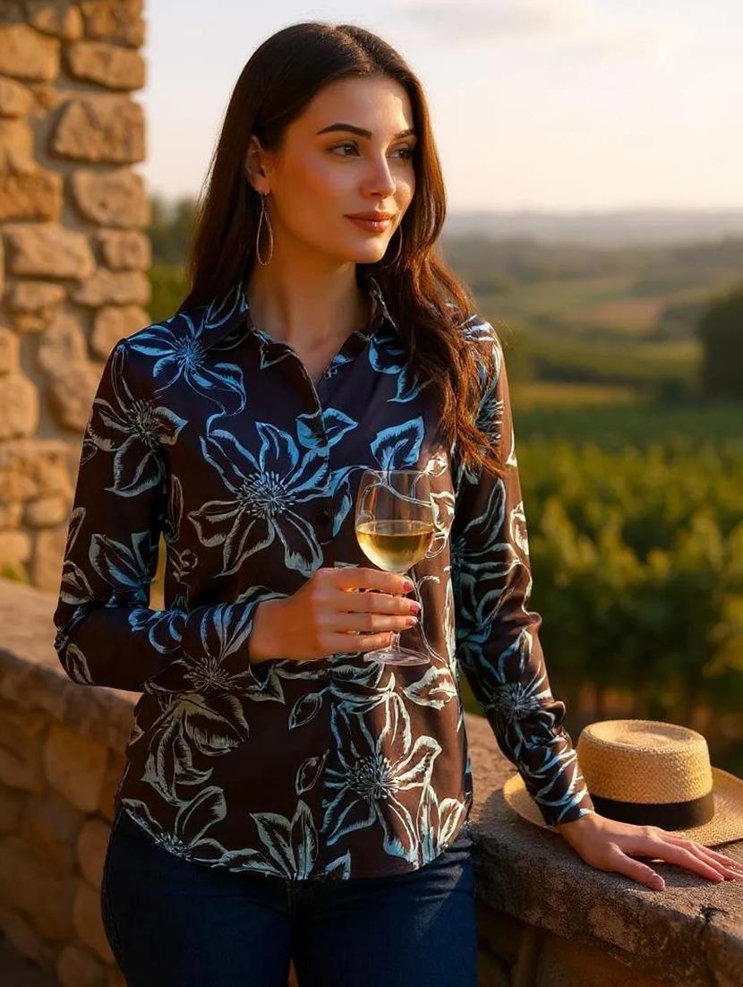 women prinyted collared long sleeves shirt - 21729871 -  Zoom Image - 0