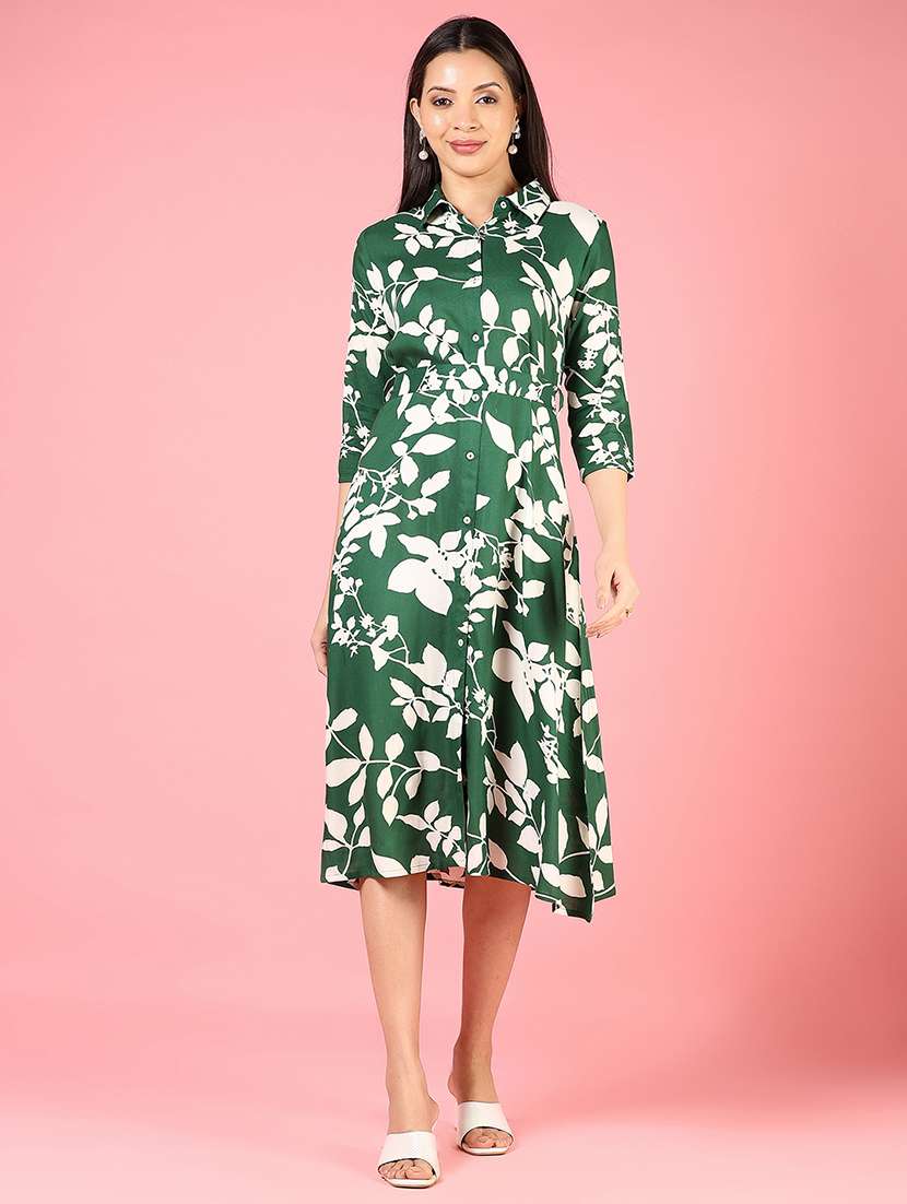 women printed three quarter sleeve fit & flare dress - 21729935 - Standard Image - 1