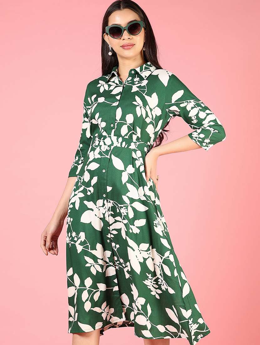 women printed three quarter sleeve fit & flare dress - 21729935 - Standard Image - 4
