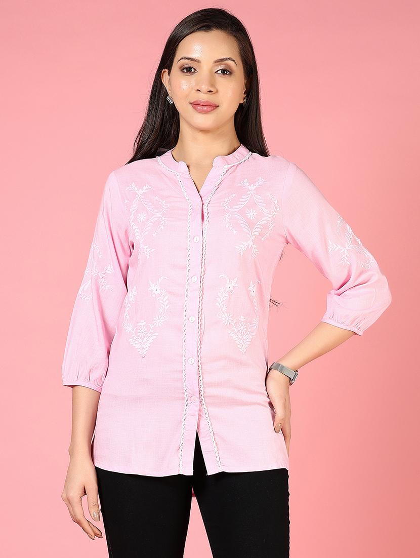 women embroidered mandarin neck shirt style top - 21729940 -  Standard Image - 1