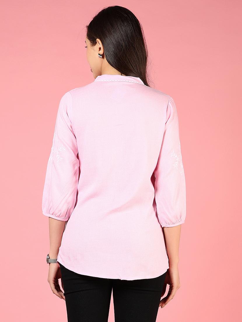 women embroidered mandarin neck shirt style top - 21729940 - Standard Image - 4