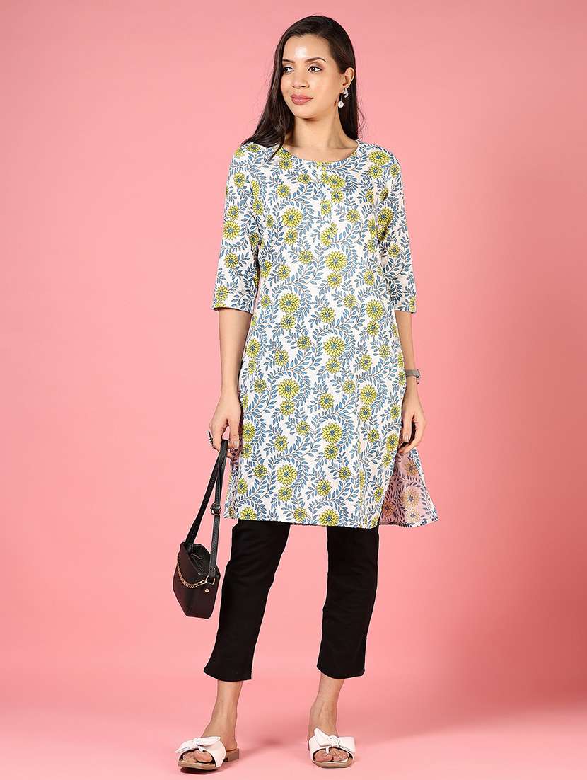 women three quarter sleeves straight kurta - 21729941 -  Standard Image - 4