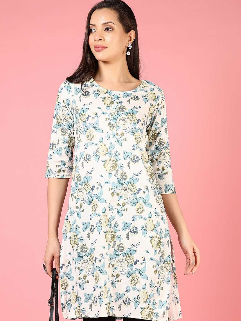 women three quarter sleeves straight kurta - 21729942 -  Standard Image - 4