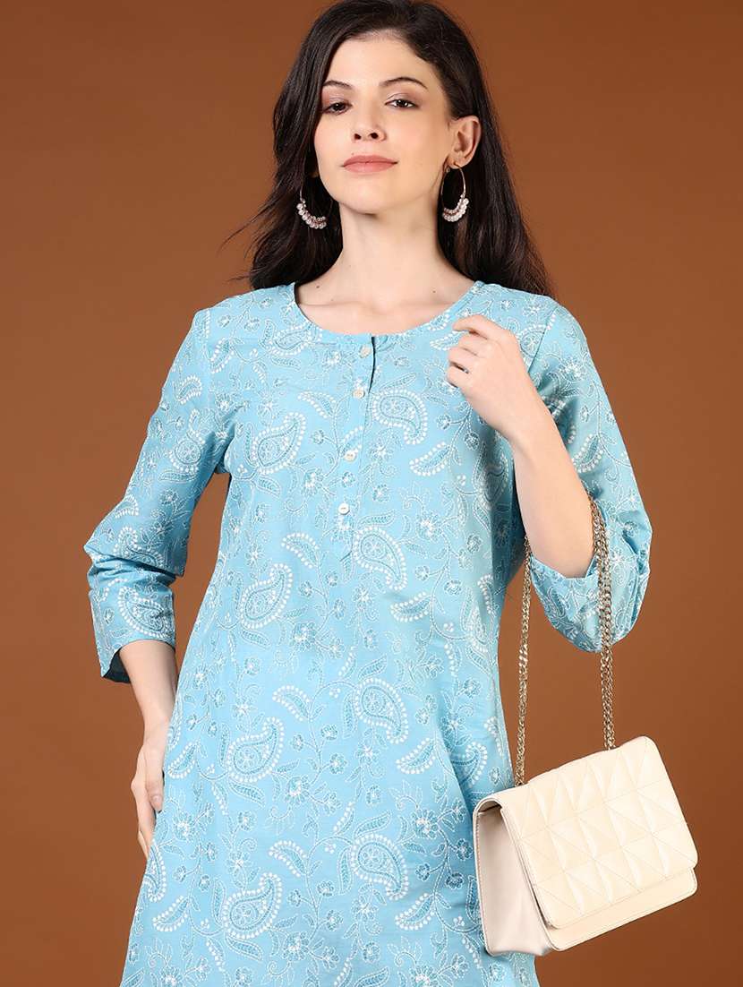 women printed three quarter sleeves straight kurta - 21729974 - Standard Image - 4
