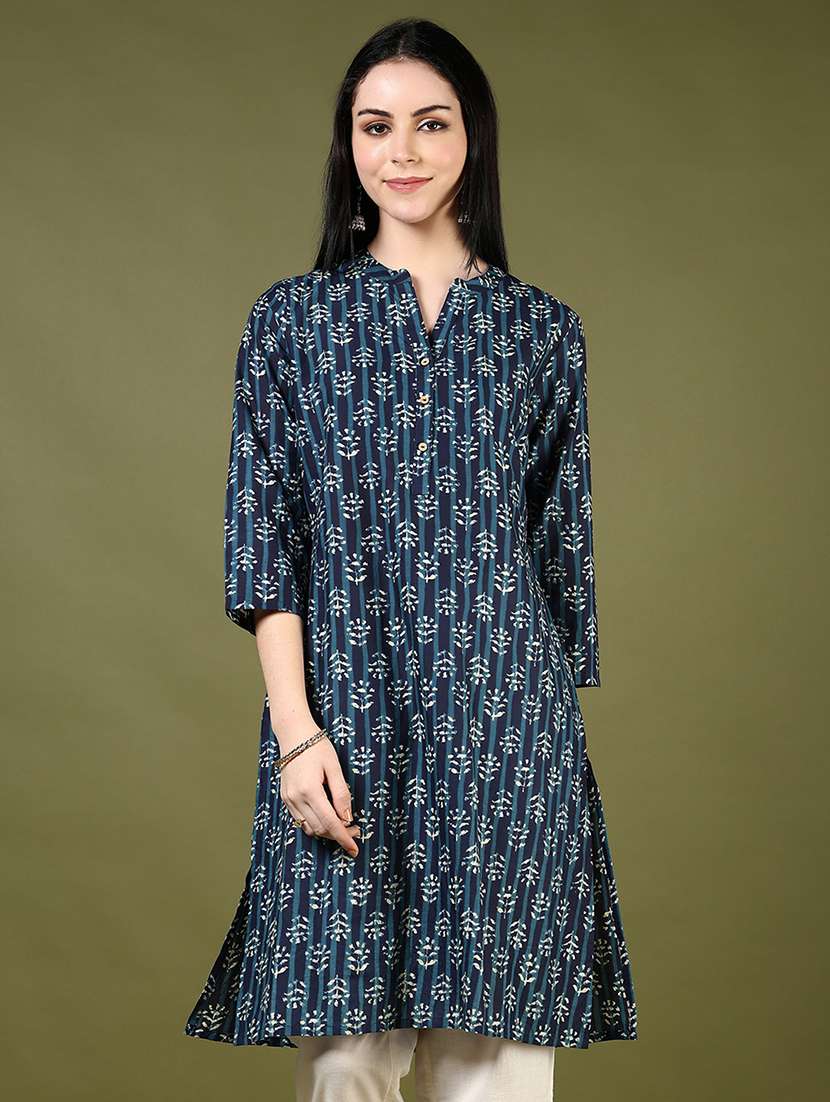 women printed mandarin neck straight kurta - 21729975 -  Zoom Image - 0