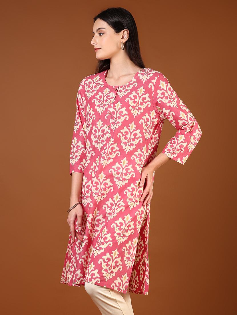 women printed three quarter sleeves straight kurta - 21729976 - Standard Image - 1
