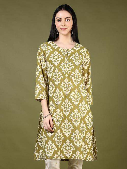 women printed three quarter sleeve straight kurta - 21729977 -  Standard Image - 0
