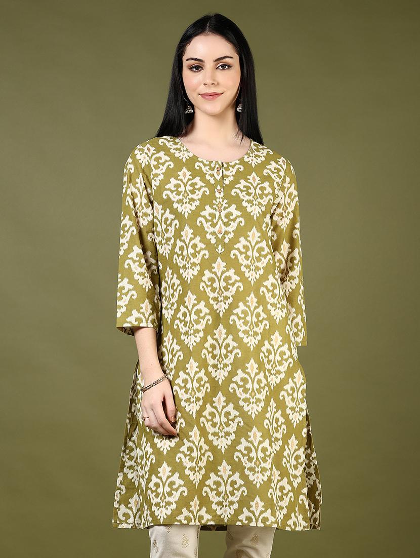 women printed three quarter sleeve straight kurta - 21729977 -  Zoom Image - 0