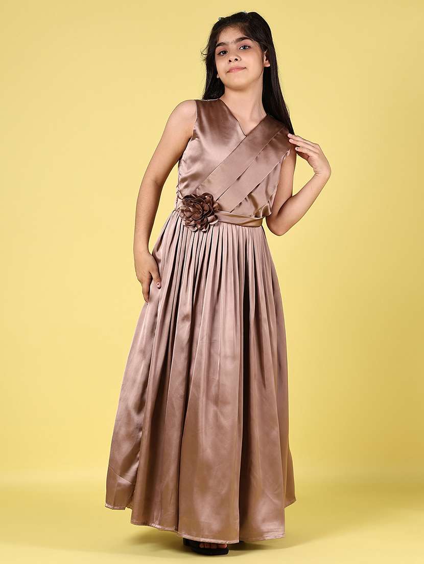 girls solid sleeveless fit and flare dress - 21729987 -  Standard Image - 1