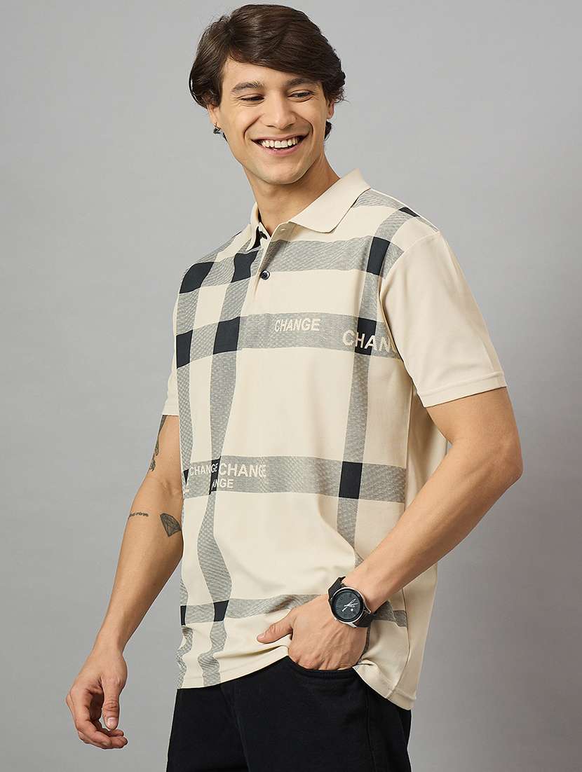 men regular fit checkered polo t-shirt