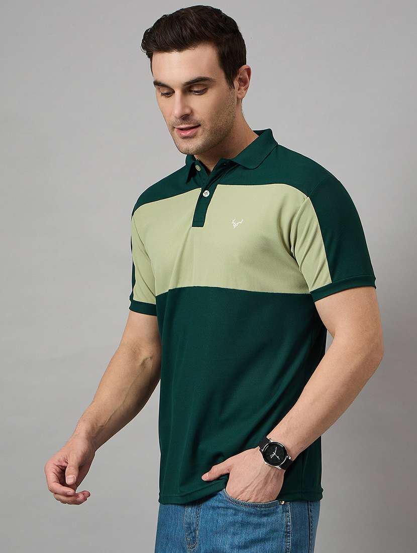 men loose fit color block polo t-shirt