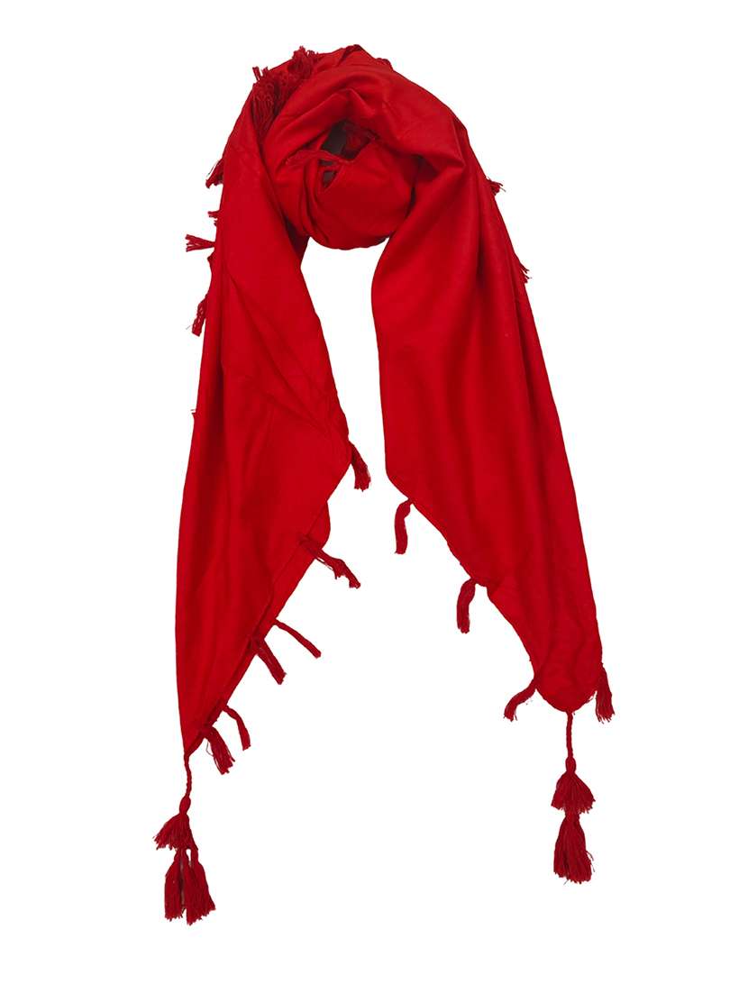 women plain tassel detailed scarf