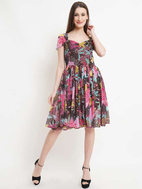 women printed short sleeves fit & flare dress - 21730156 -  Standard Image - 0