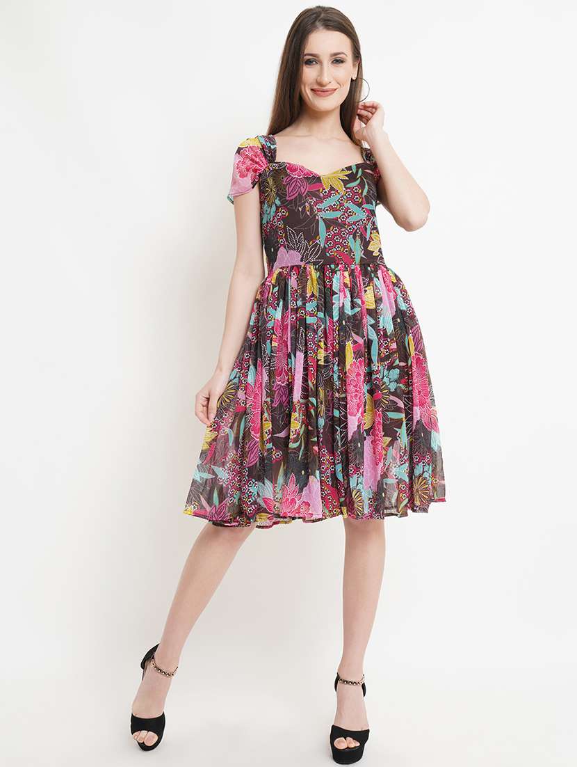 women printed short sleeves fit & flare dress - 21730156 -  Zoom Image - 0
