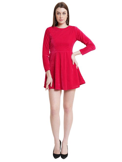 women solid long sleeves fit & flare dress - 21730158 - Standard Image - 0