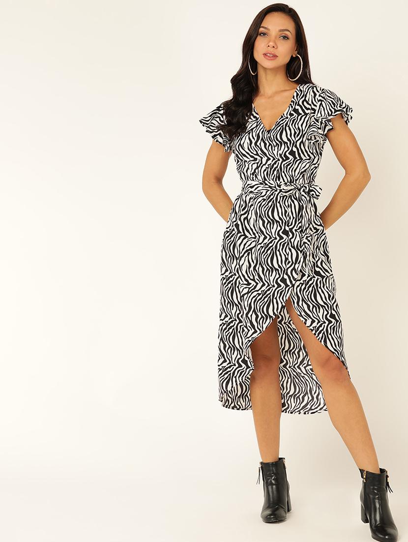 women printed flute sleeves wrap dress - 21730159 - Zoom Image - 0