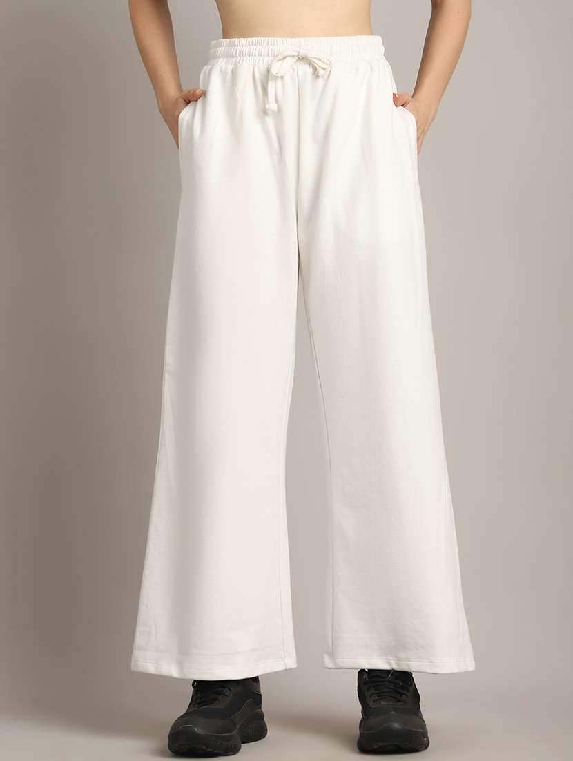 women solid high rise relaxed fit track pant