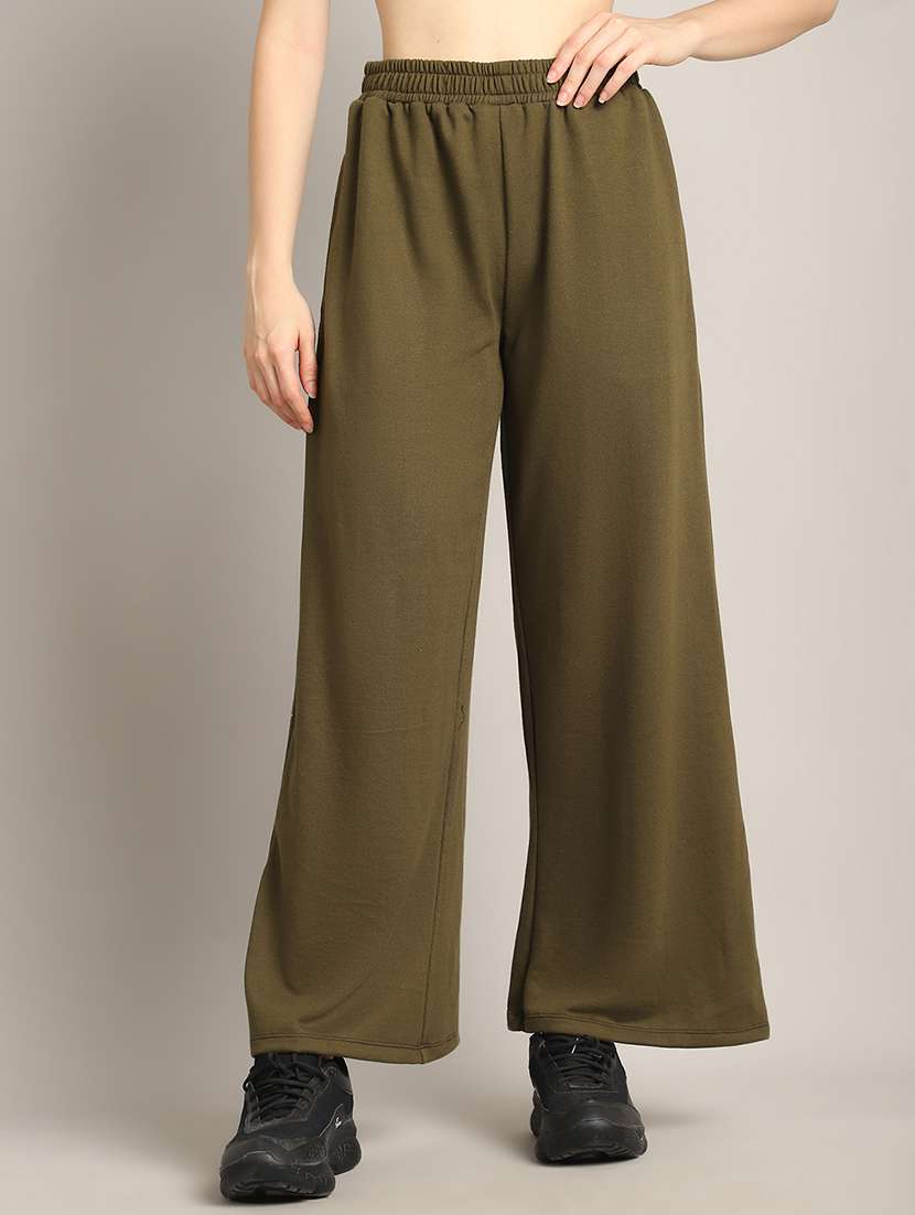 women solid high rise relaxed fit track pant