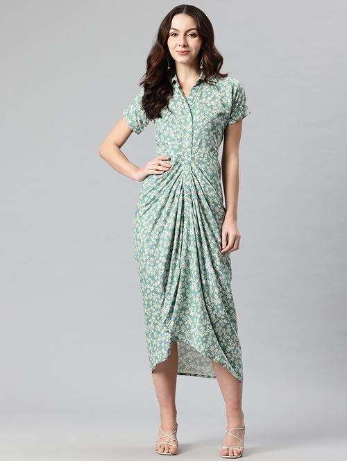 women printed collared asymmetric dress - 21730231 - Standard Image - 0