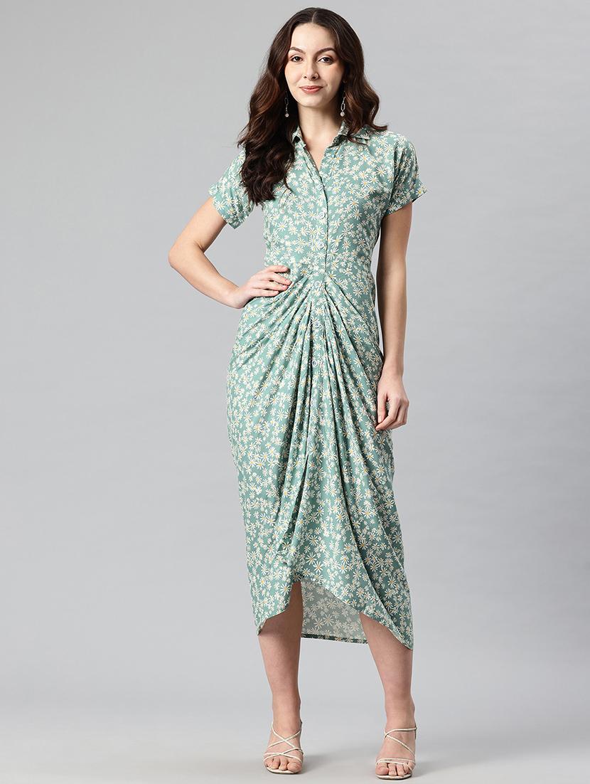 women printed collared asymmetric dress - 21730231 - Zoom Image - 0